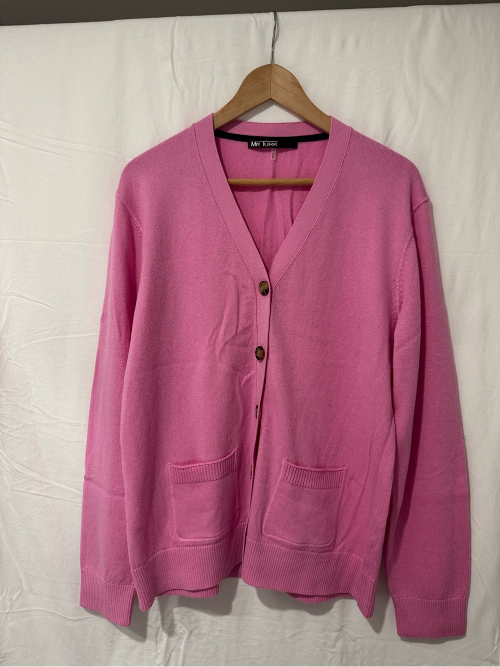 Mr. Turk Pink V-Neck Button Front Cardigan Merino and Cotton Blend